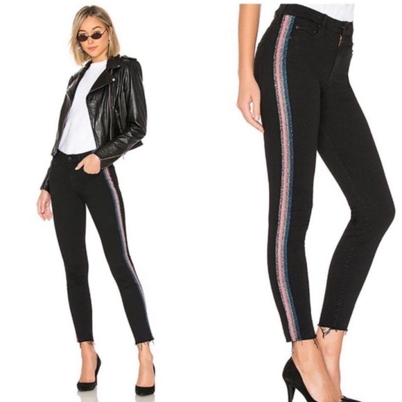 MOTHER- High Waisted Looker Ankle Fray in Guilty Glitter Racer Black Jeans